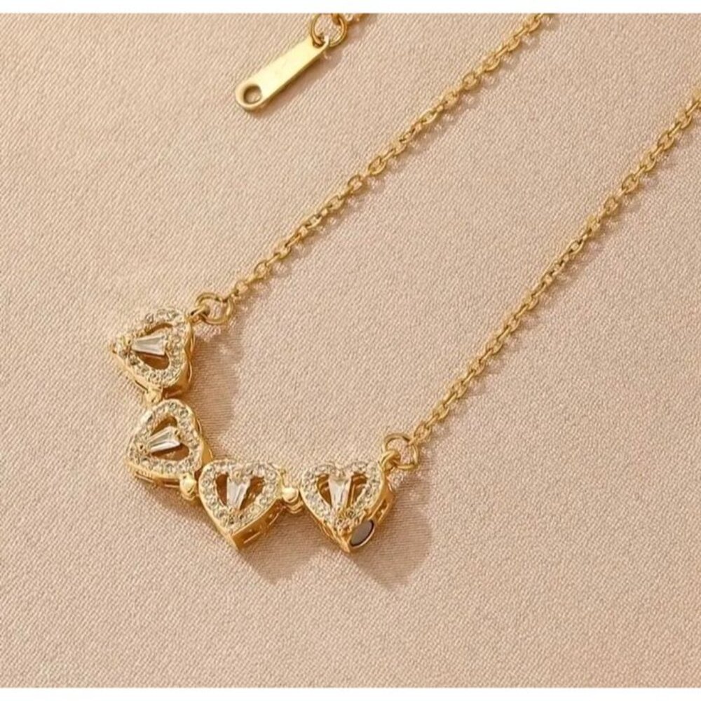 18K Gold Plated Stained Flower Pendant Necklace Clover Statement Elegant - Picture 3 of 5